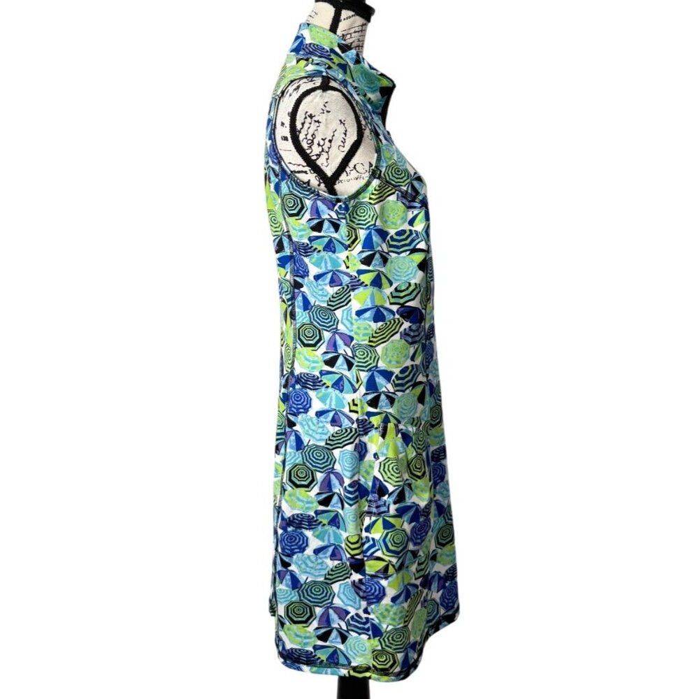 Kevan Hall Sport Sleeveless 1/2 Zip Golf Dress Blue Green Floral  Womens Size L - Picture 2 of 8